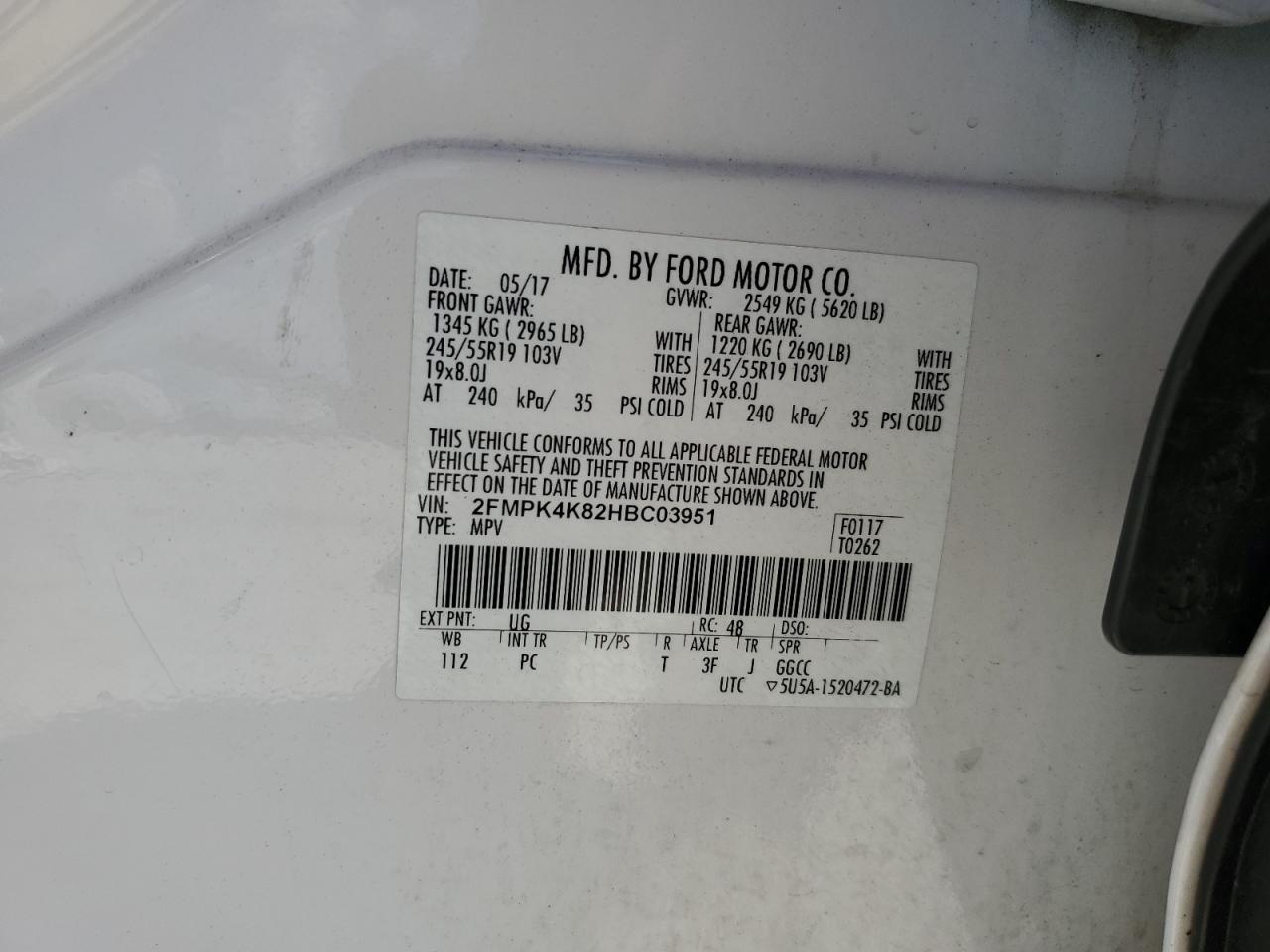 2017 Ford Edge Titanium VIN: 2FMPK4K82HBC03951 Lot: 64589165