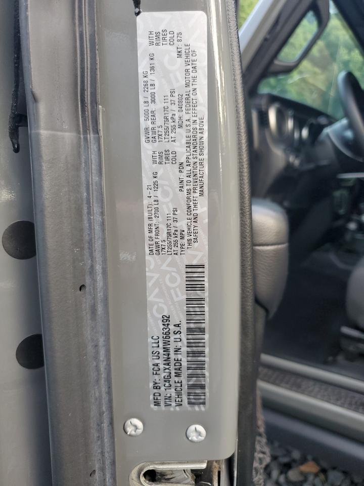 2021 Jeep Wrangler Sport VIN: 1C4GJXAN4MW663492 Lot: 64266295