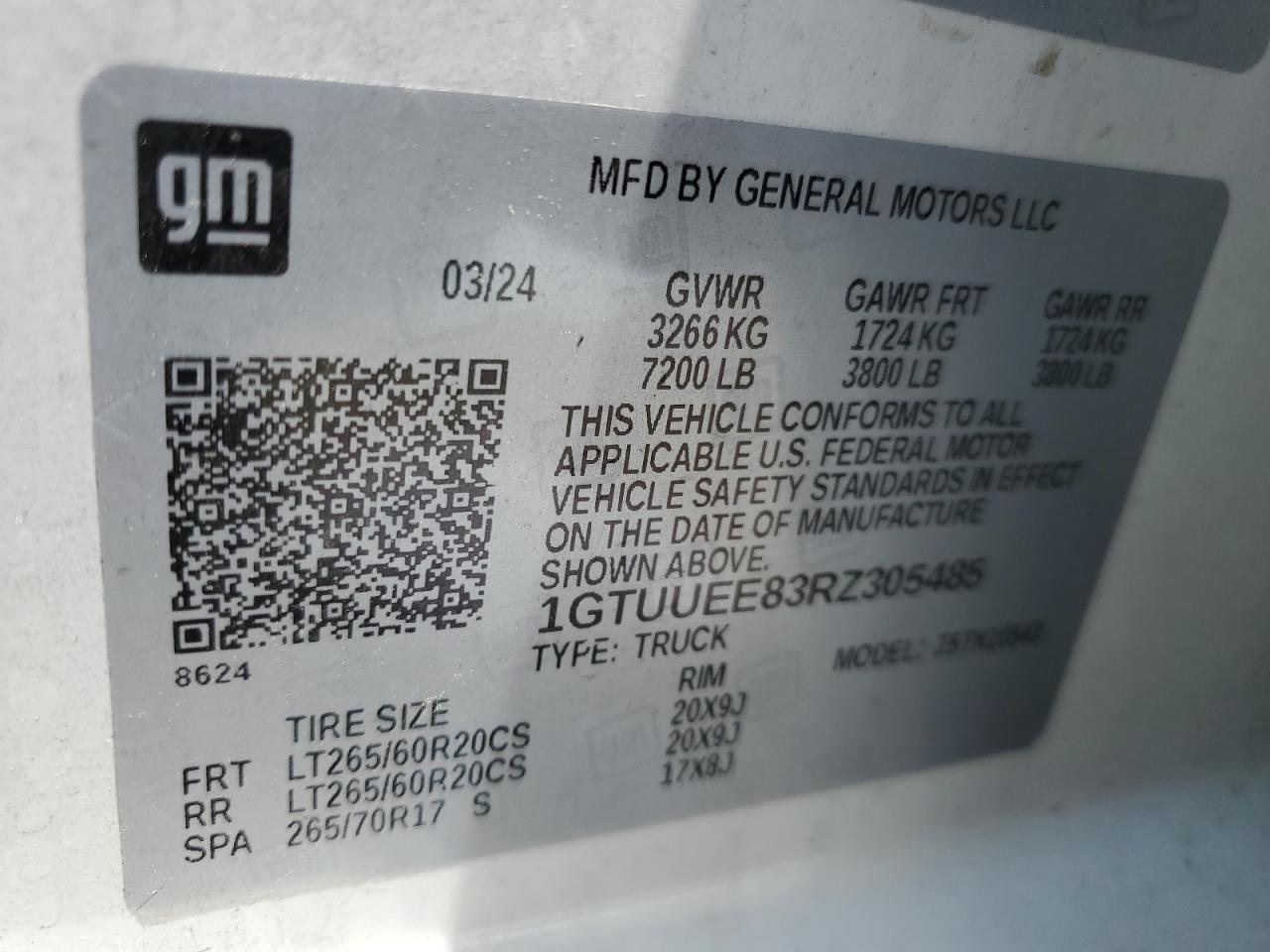 2024 GMC Sierra K1500 At4 VIN: 1GTUUEE83RZ305485 Lot: 62414385
