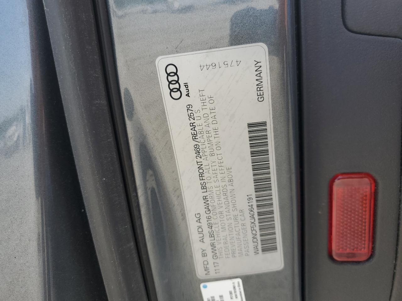 2018 Audi A5 Premium S Line VIN: WAUDNCF5XJA064191 Lot: 62889665