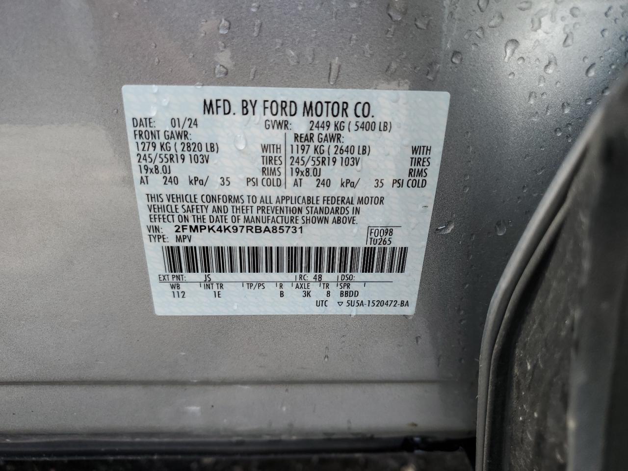 2024 Ford Edge Titanium VIN: 2FMPK4K97RBA85731 Lot: 66458655
