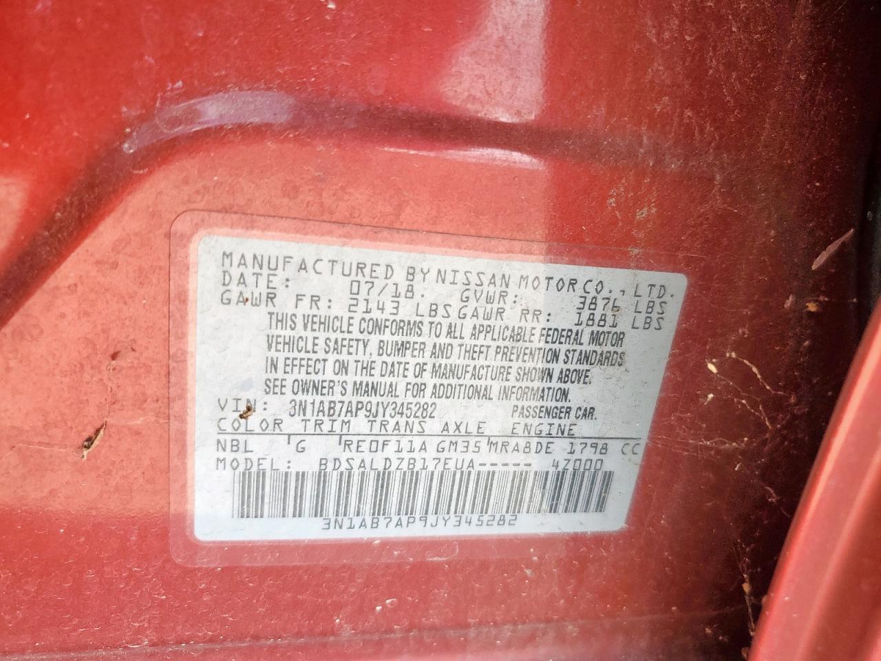 3N1AB7AP9JY345282 NISSAN SENTRA 2018