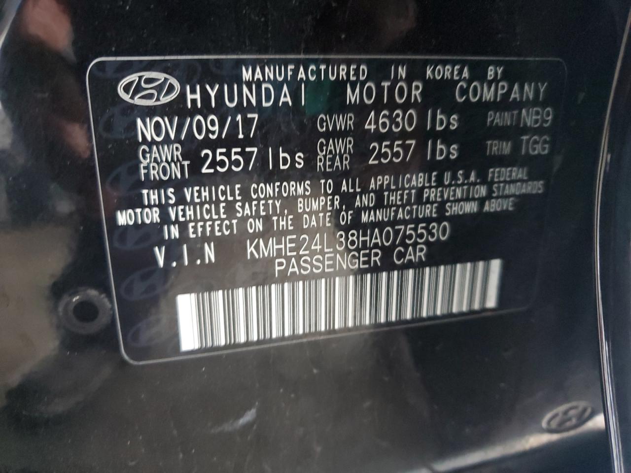 2017 Hyundai Sonata Hybrid VIN: KMHE24L38HA075530 Lot: 65963395