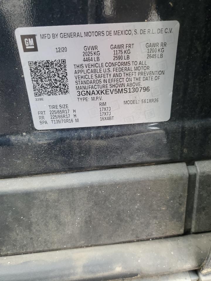 2021 Chevrolet Equinox Lt VIN: 3GNAXKEV5MS130796 Lot: 65588565