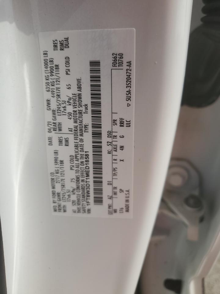 2021 Ford F350 Super Duty VIN: 1FT8W3DT1MED18581 Lot: 63862105