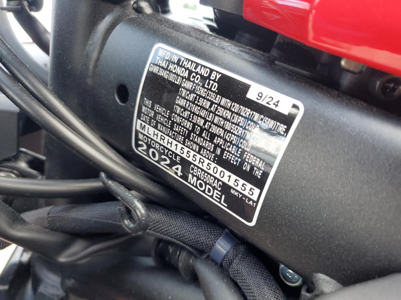 2024 Honda Cbr650 R VIN: MLHRH1555R5001555 Lot: 64304825