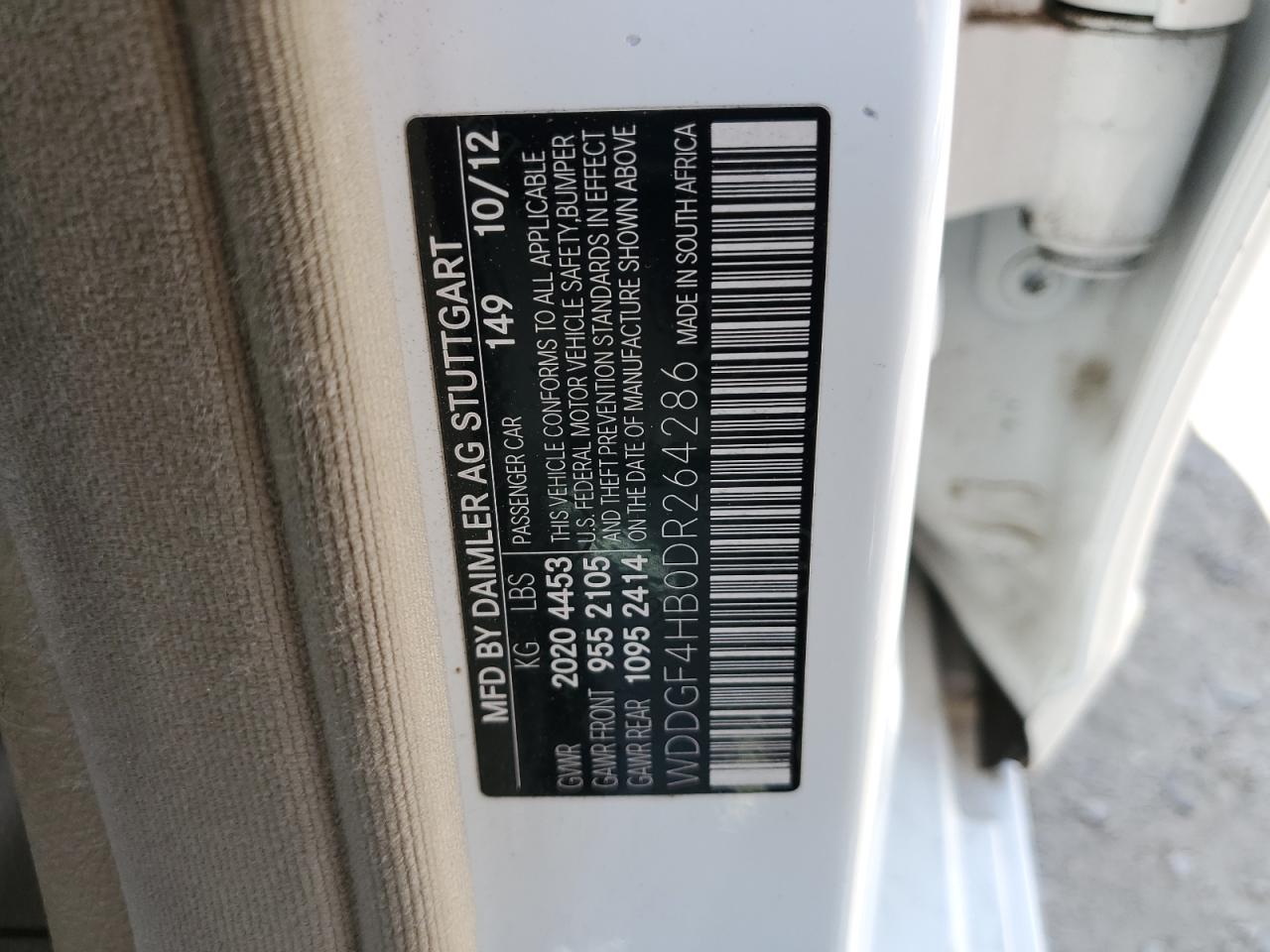 2013 Mercedes-Benz C 250 VIN: WDDGF4HB0DR264286 Lot: 63335945