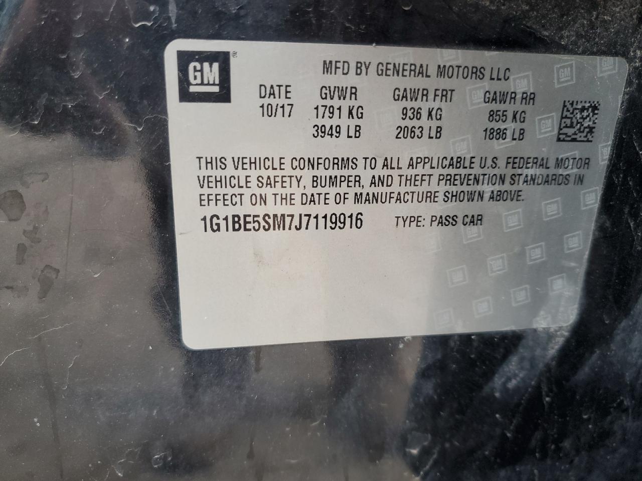 2018 Chevrolet Cruze Lt VIN: 1G1BE5SM7J7119916 Lot: 63087045