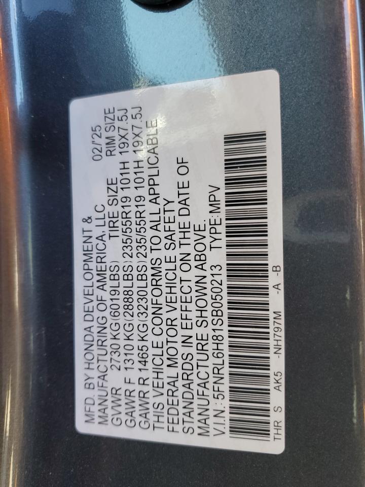 5FNRL6H81SB050213 2025 Honda Odyssey Touring