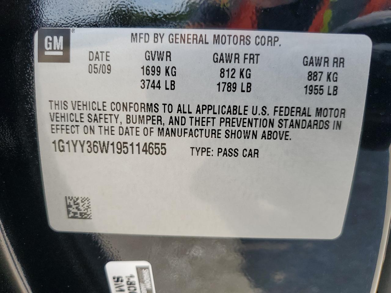 1g1yy36w195114655 1G1YY36W195114655 2009 Chevrolet Corvette