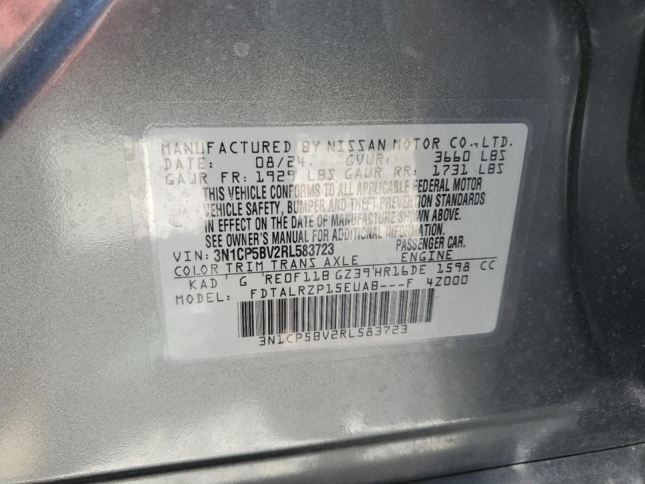 2024 Nissan Kicks S VIN: 3N1CP5BV2RL583723 Lot: 65254785