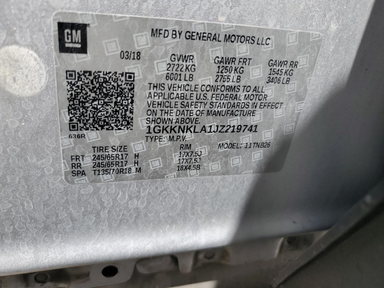 2018 GMC Acadia Sle VIN: 1GKKNKLA1JZ219741 Lot: 64127475