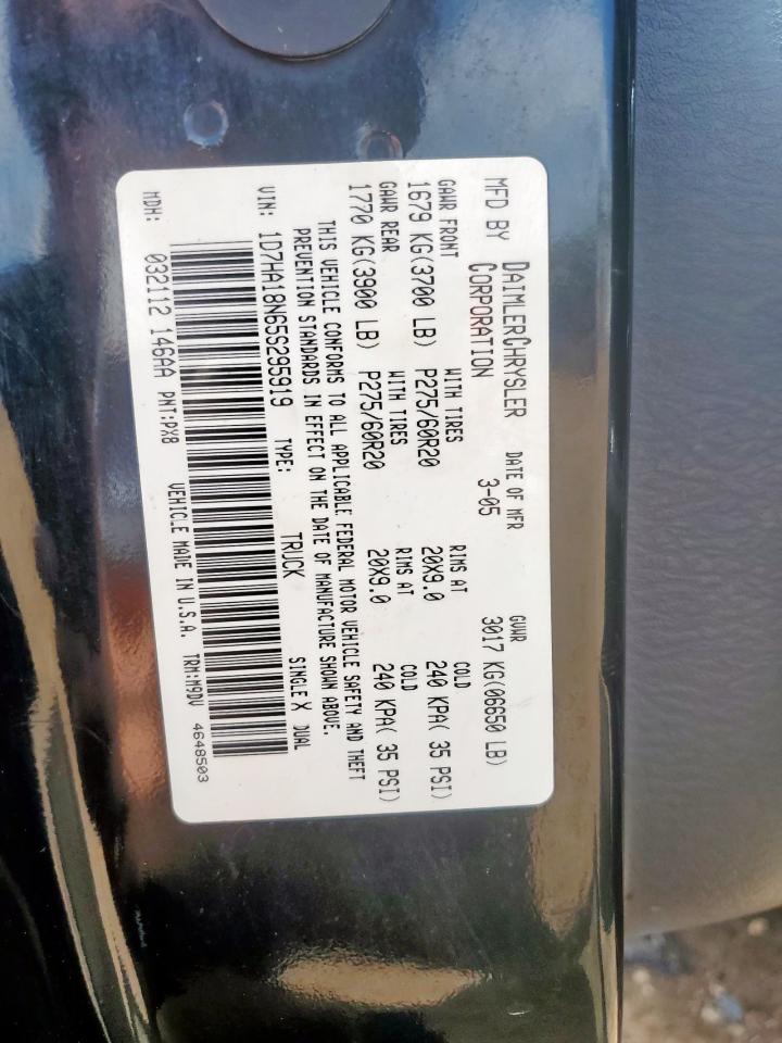 2005 Dodge Ram 1500 St VIN: 1D7HA18N65S295919 Lot: 64739385