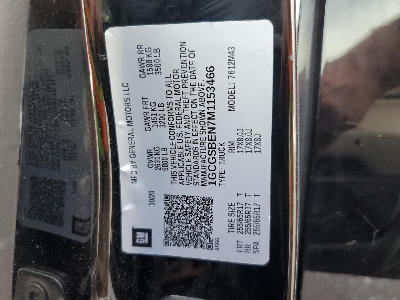 2021 Chevrolet Colorado VIN: 1GCGSBEN7M1153466 Lot: 63655445