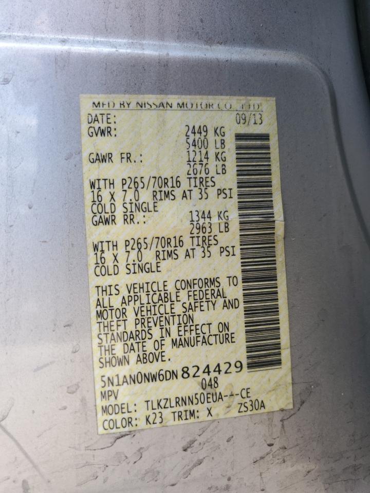 2013 Nissan Xterra X VIN: 5N1AN0NW6DN824429 Lot: 65291535