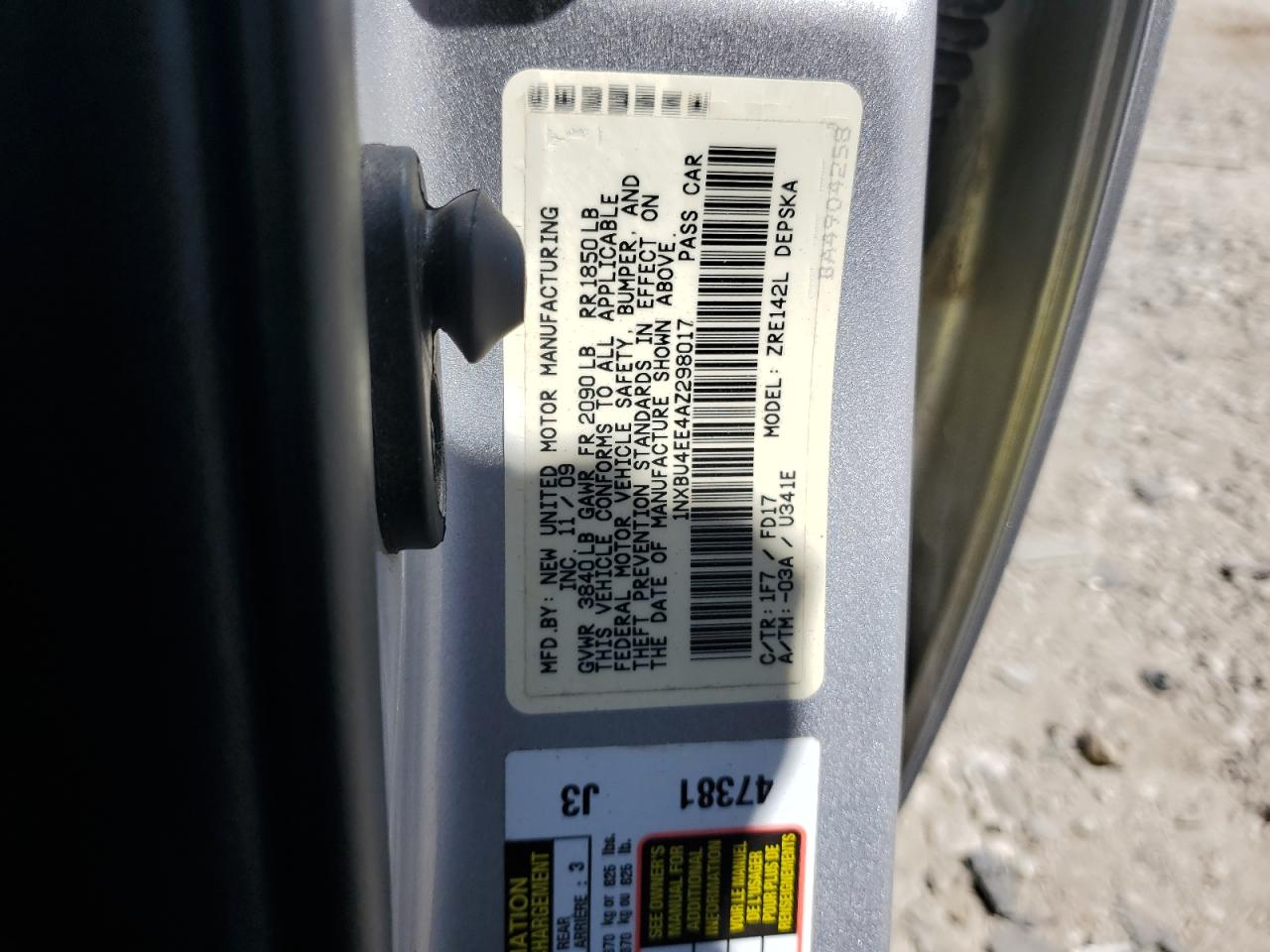 2010 Toyota Corolla Base VIN: 1NXBU4EE4AZ298017 Lot: 63845635