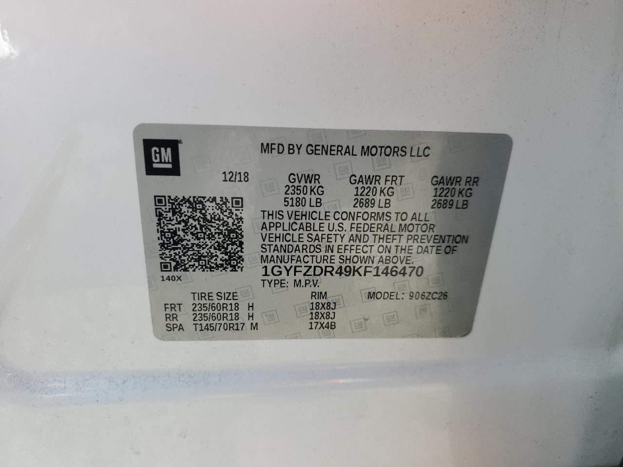 2019 Cadillac Xt4 Premium Luxury VIN: 1GYFZDR49KF146470 Lot: 66012165