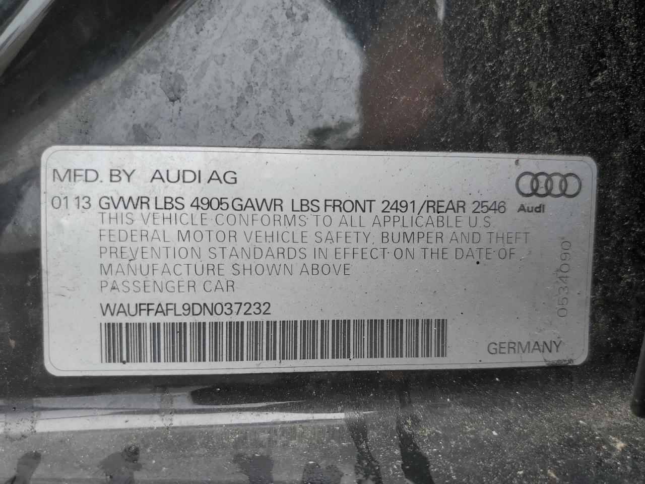 2013 Audi A4 Premium Plus VIN: WAUFFAFL9DN037232 Lot: 62448735