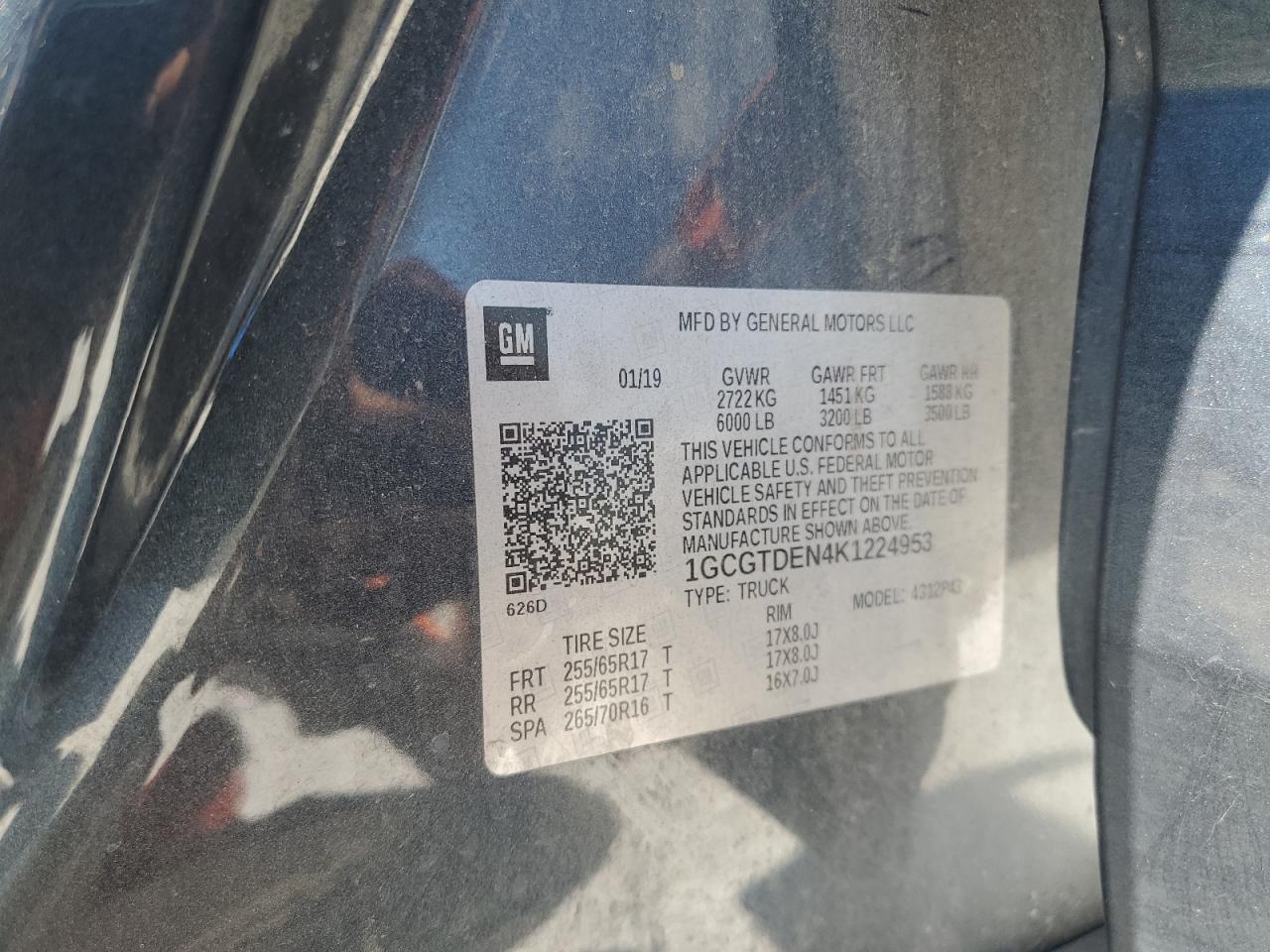 2019 Chevrolet Colorado Z71 VIN: 1GCGTDEN4K1224953 Lot: 66394865