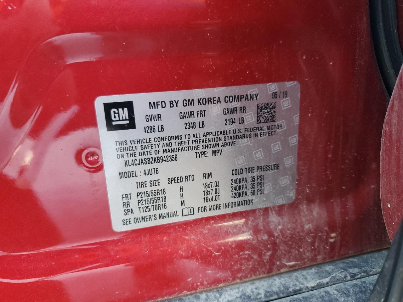 2019 Buick Encore Preferred VIN: KL4CJASB2KB942356 Lot: 64291035