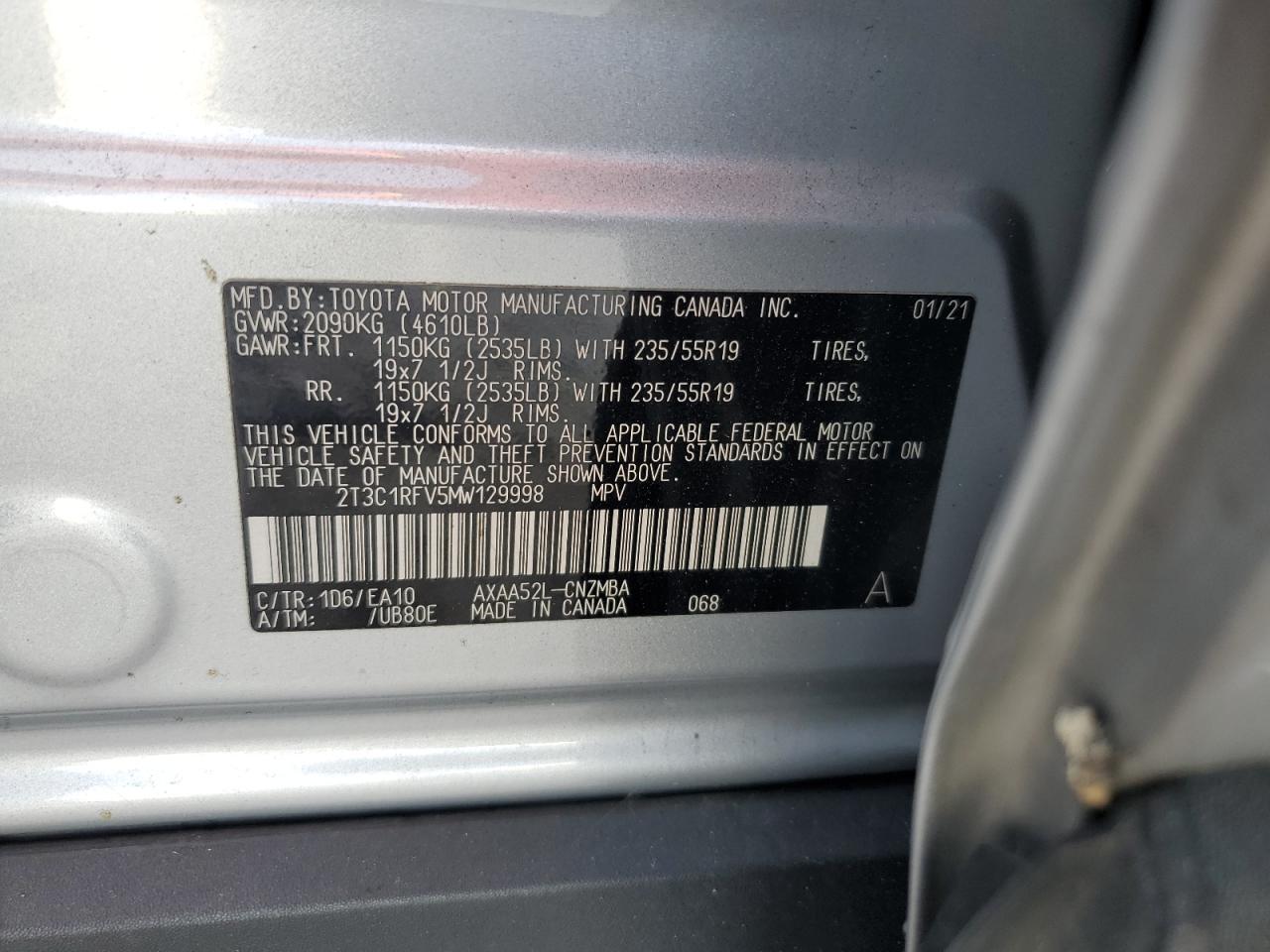 2021 Toyota Rav4 Xle Premium VIN: 2T3C1RFV5MW129998 Lot: 81190205