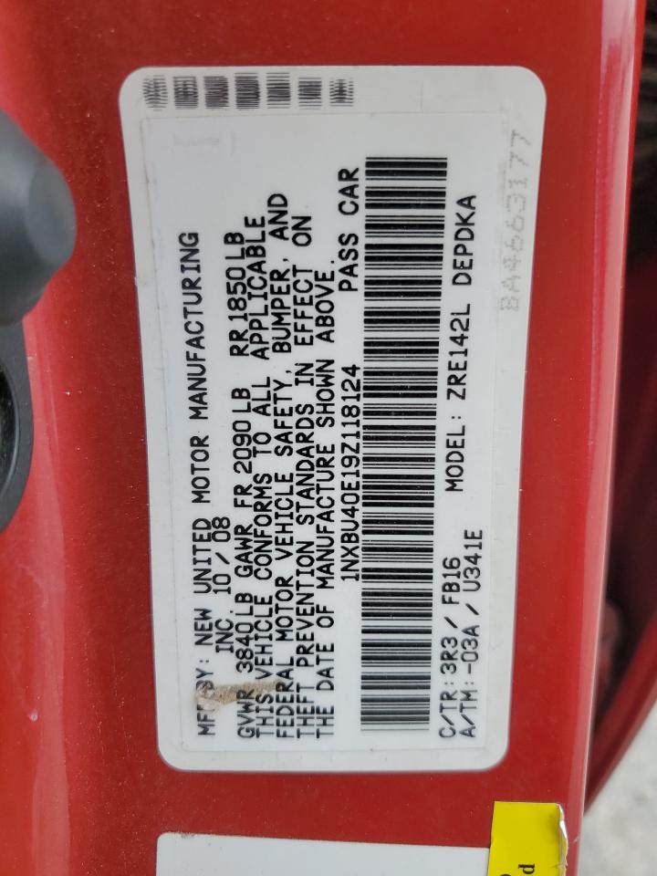 2009 Toyota Corolla Base VIN: 1NXBU40E19Z118124 Lot: 65363715