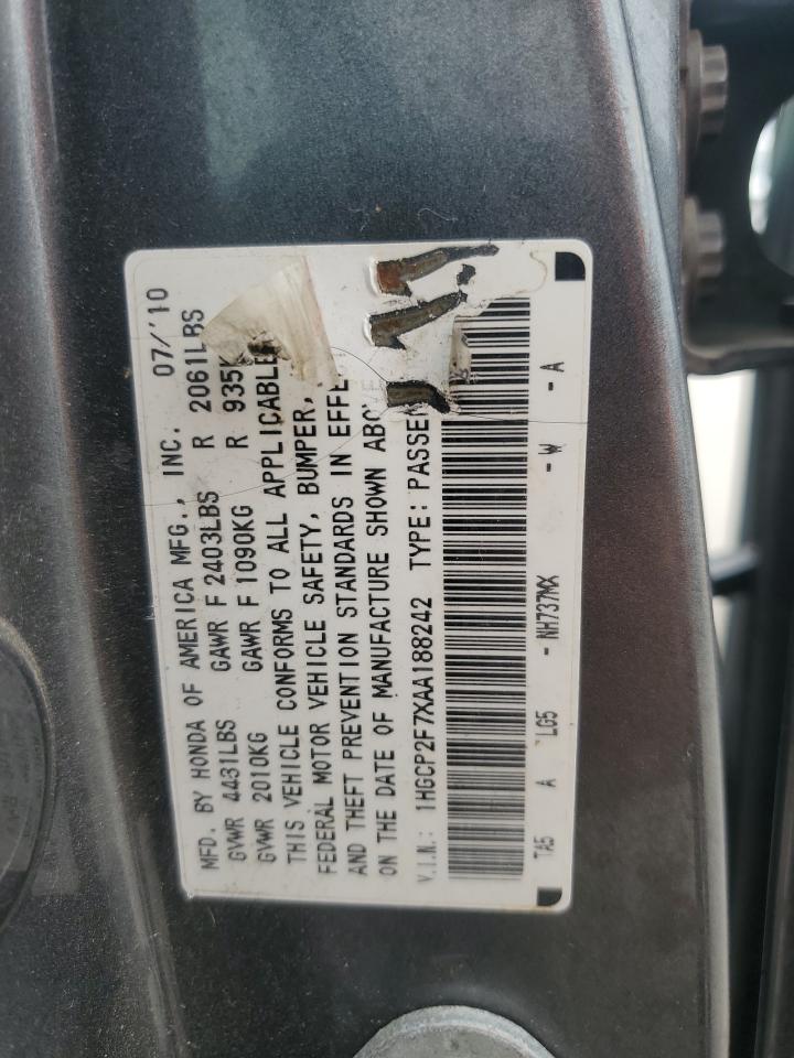 2010 Honda Accord Ex VIN: 1HGCP2F7XAA188242 Lot: 66752605