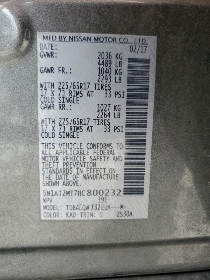 2017 Nissan Rogue S VIN: 5N1AT2MT7HC800232 Lot: 64268975