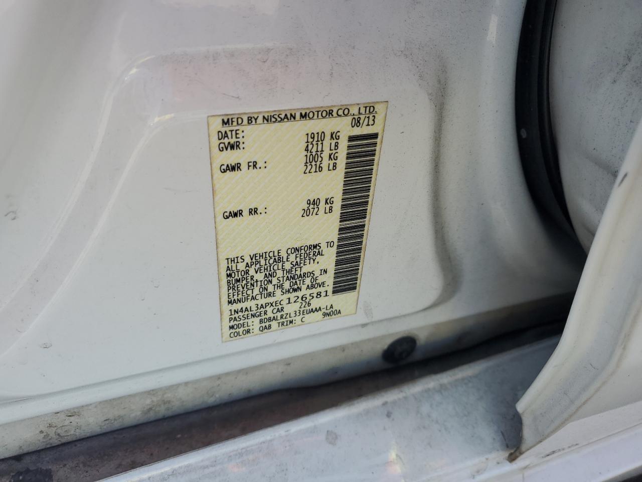 1n4al3apxec126581 1N4AL3APXEC126581 2014 Nissan Altima 2.5