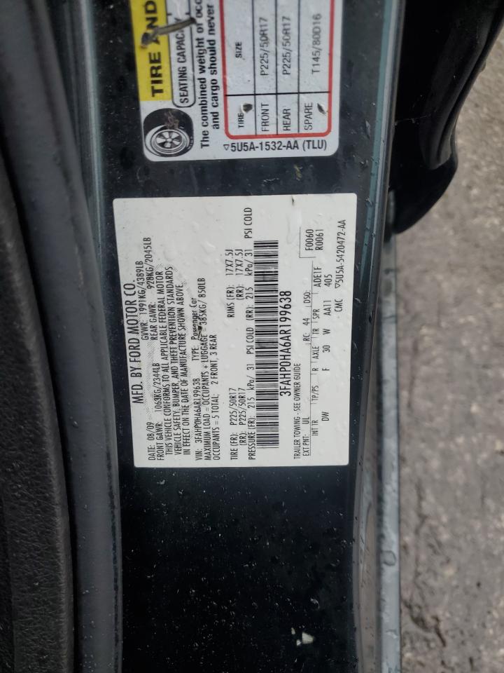 2010 Ford Fusion Se VIN: 3FAHP0HA6AR199638 Lot: 66855685