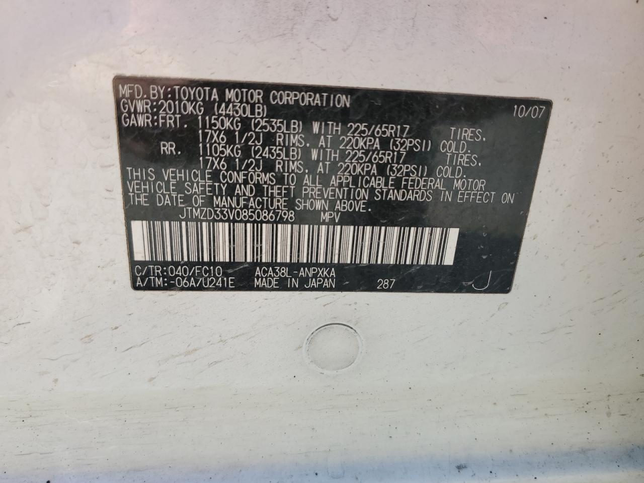 2008 Toyota Rav4 VIN: JTMZD33V085086798 Lot: 65875225