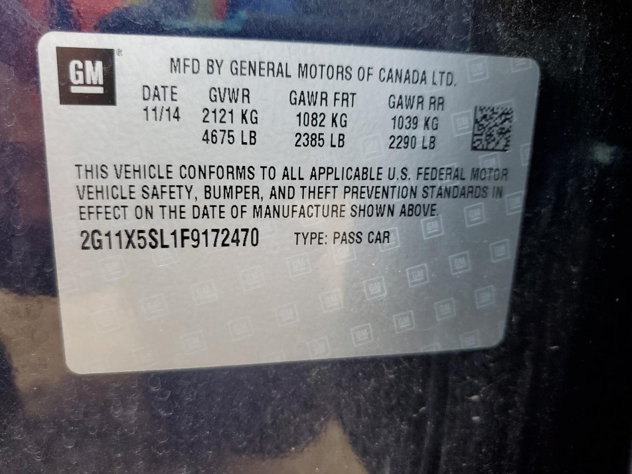 2015 Chevrolet Impala Ls VIN: 2G11X5SL1F9172470 Lot: 64385465