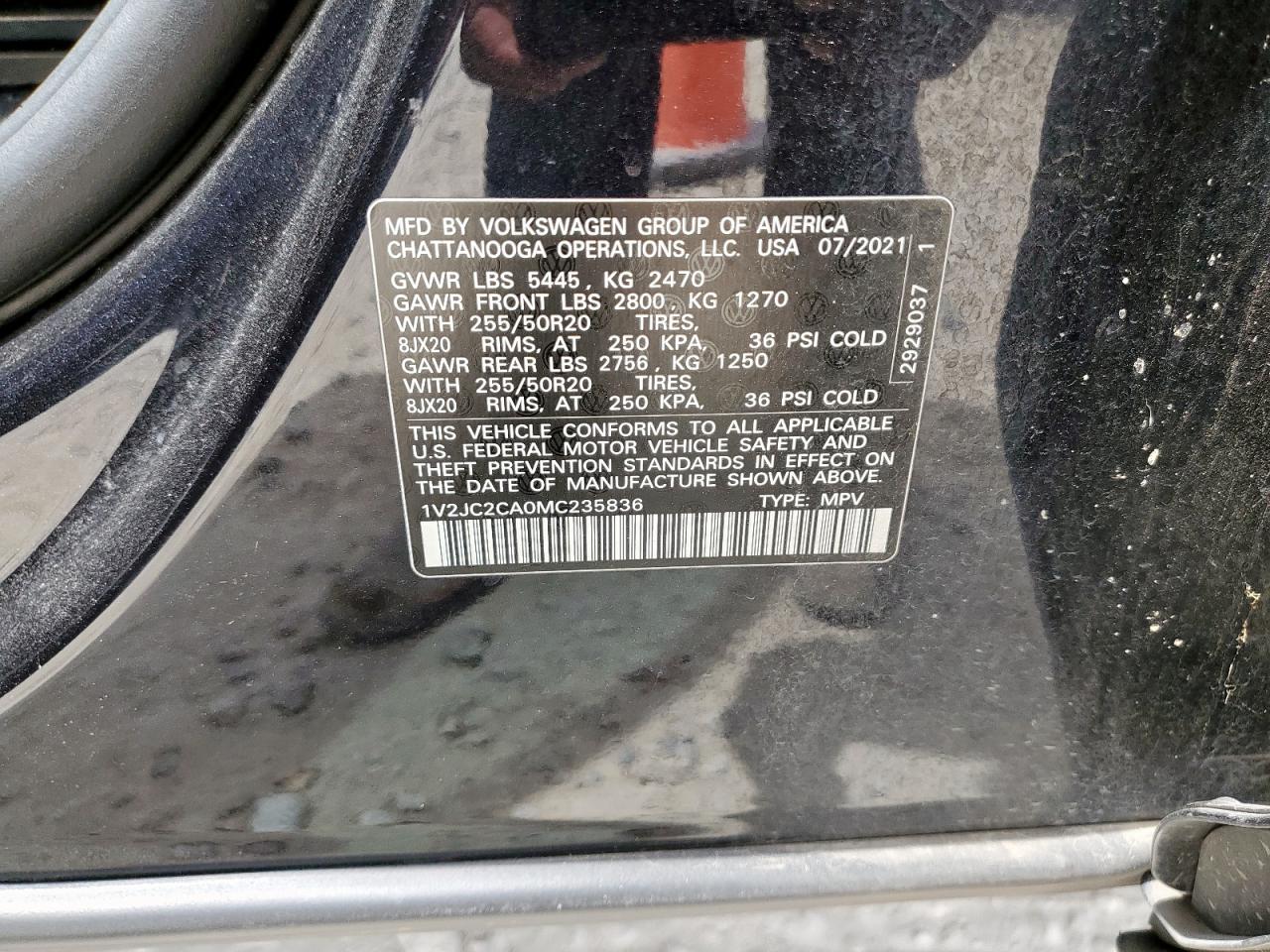 1v2jc2ca0mc235836 1V2JC2CA0MC235836 2021 Volkswagen Atlas Cross Sport Se