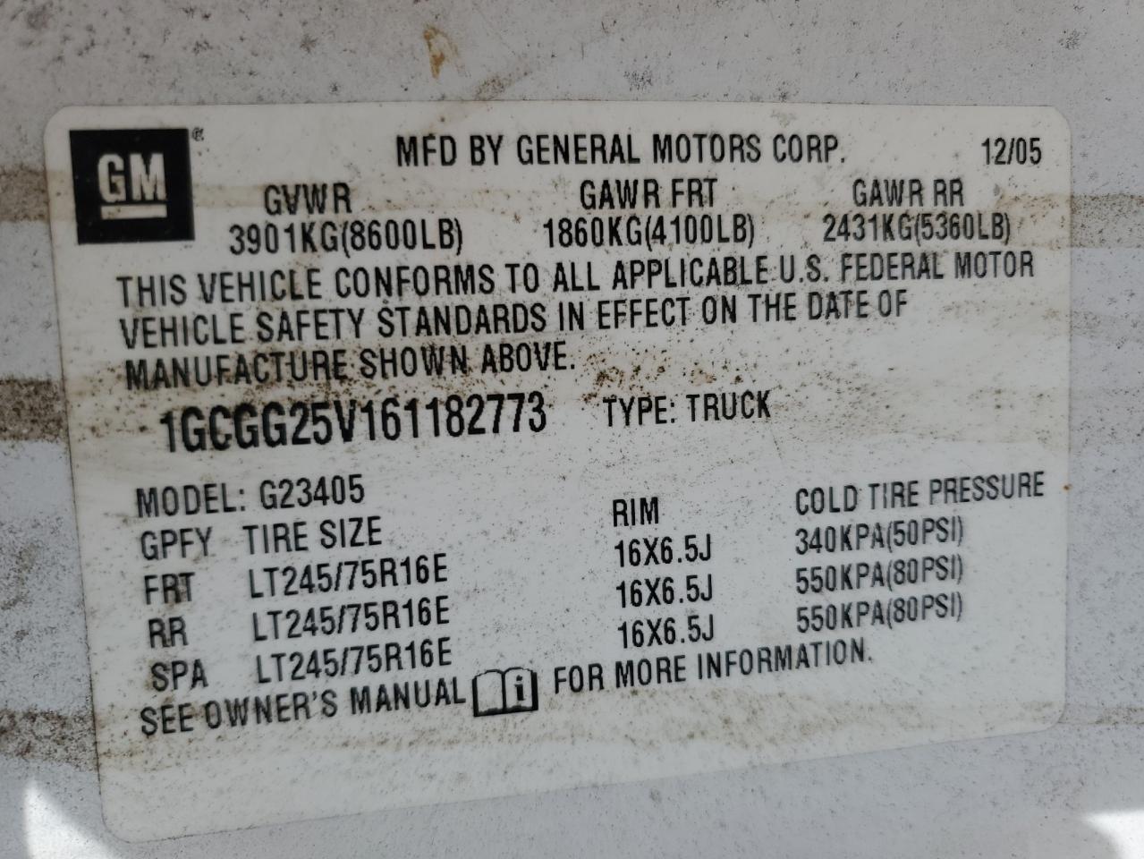 2006 Chevrolet Express G2500 VIN: 1GCGG25V161182773 Lot: 64054895