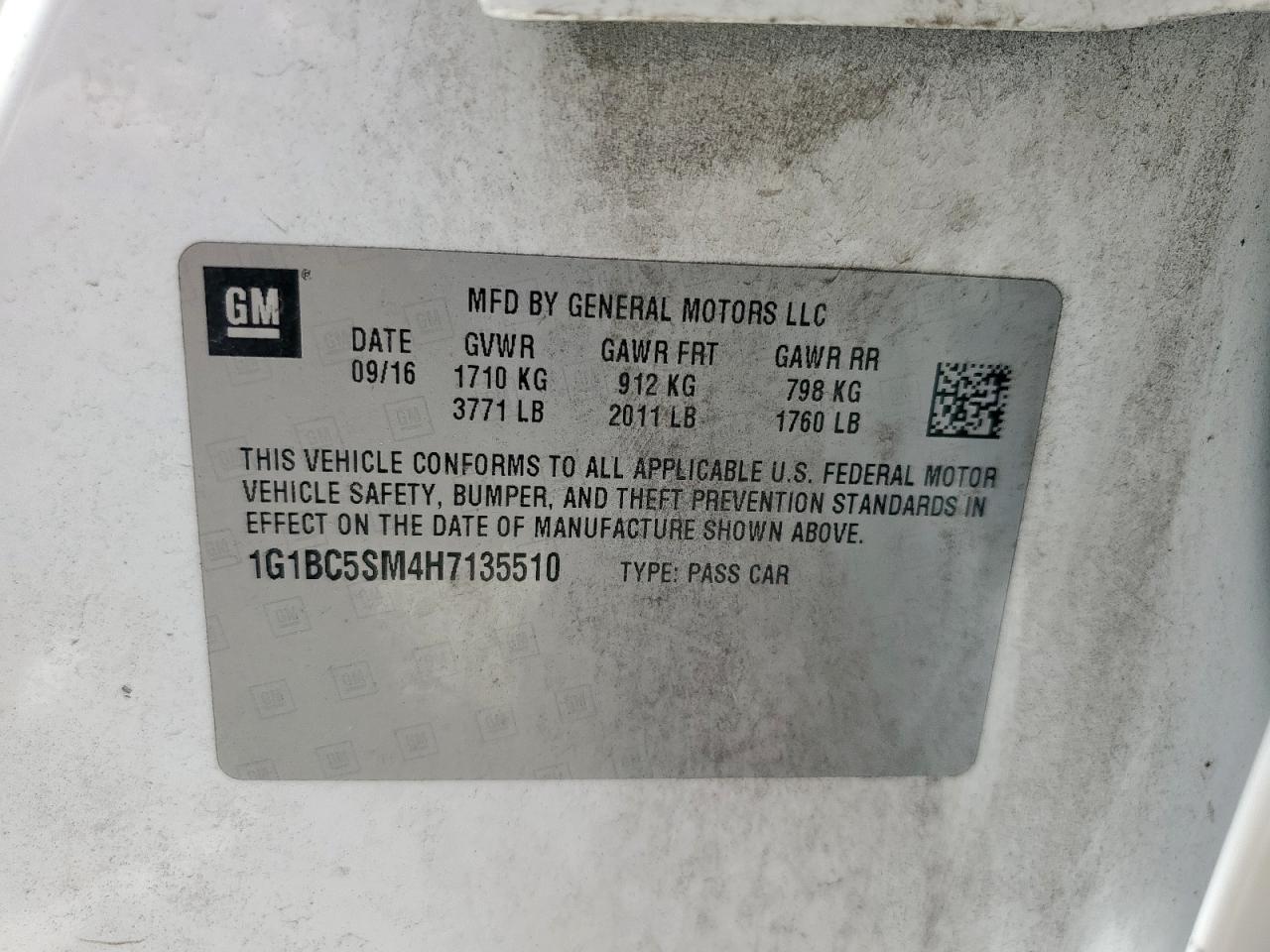 2017 Chevrolet Cruze Ls VIN: 1G1BC5SM4H7135510 Lot: 64053105