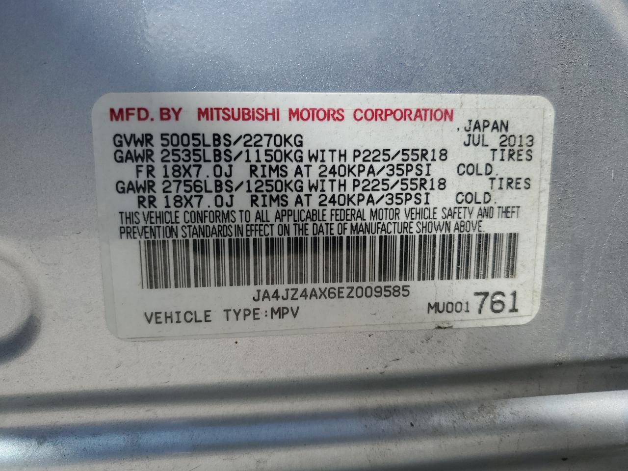 2014 Mitsubishi Outlander Gt VIN: JA4JZ4AX6EZ009585 Lot: 63400465