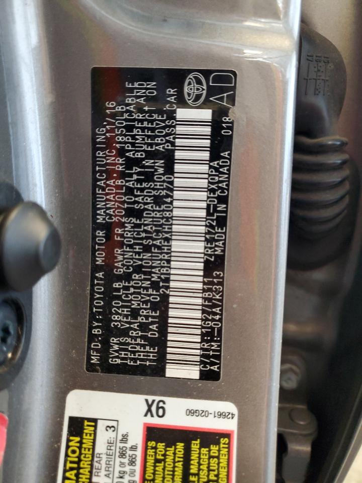 2017 Toyota Corolla Le Eco VIN: 2T1BPRHEXHC804770 Lot: 63514805