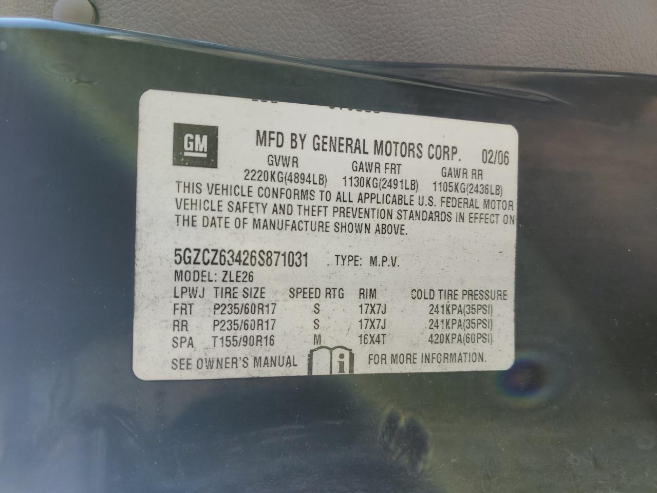2006 Saturn Vue VIN: 5GZCZ63426S871031 Lot: 64170695