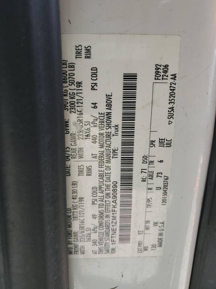 2015 Ford Transit T-150 VIN: 1FTNE1ZM1FKA90890 Lot: 65274715