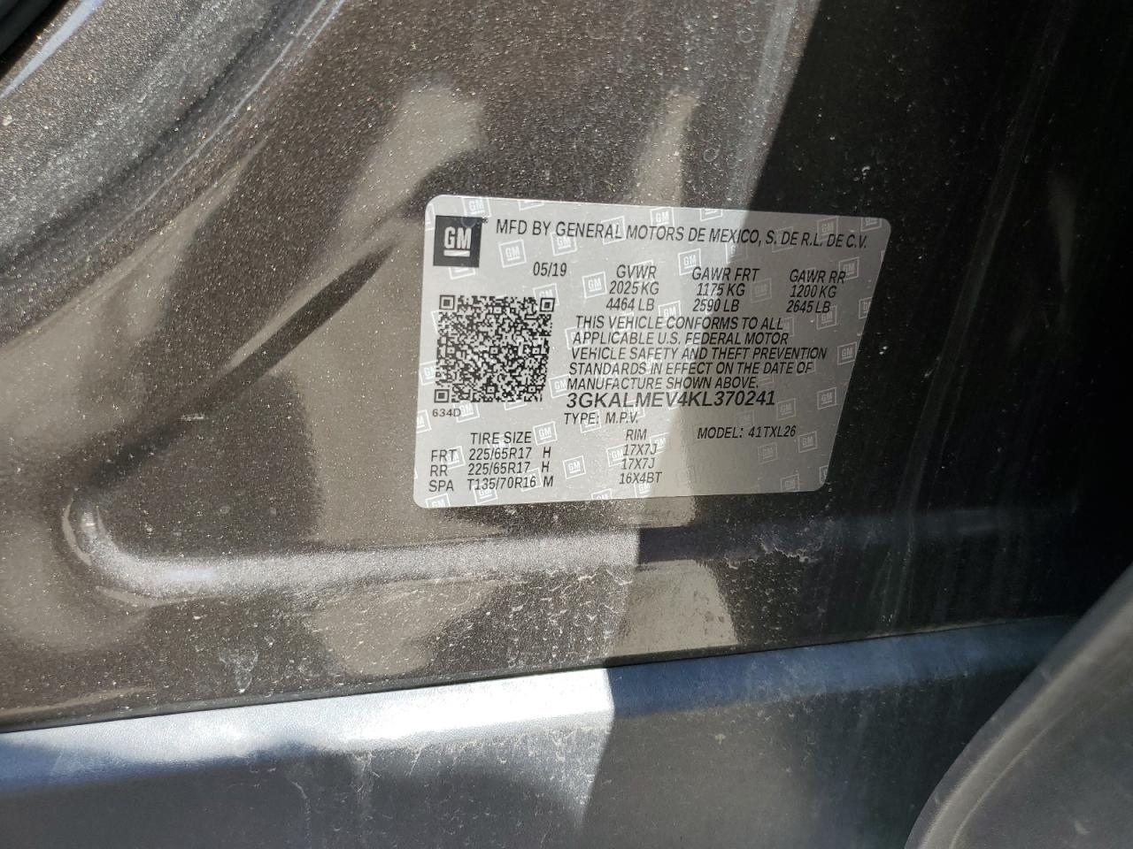 2019 GMC Terrain Sle VIN: 3GKALMEV4KL370241 Lot: 64805885