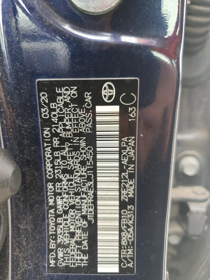 2020 Toyota Corolla Le VIN: JTDEPRAE3LJ115450 Lot: 65159375