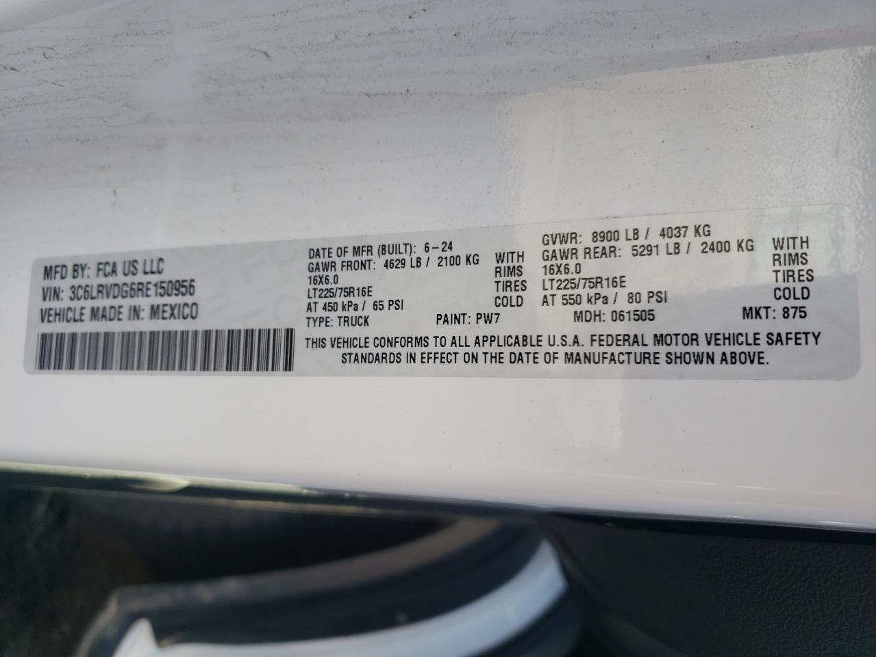 2024 Ram Promaster 2500 2500 High VIN: 3C6LRVDG6RE150956 Lot: 64576835