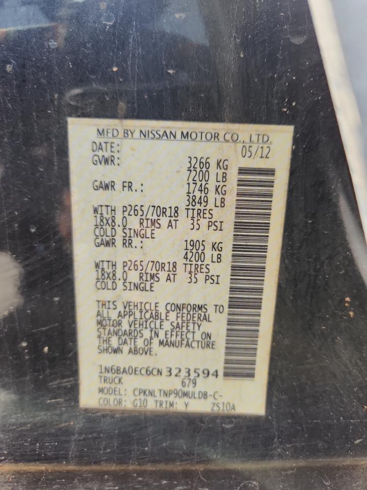 2012 Nissan Titan S VIN: 1N6BA0EC6CN323594 Lot: 64273555