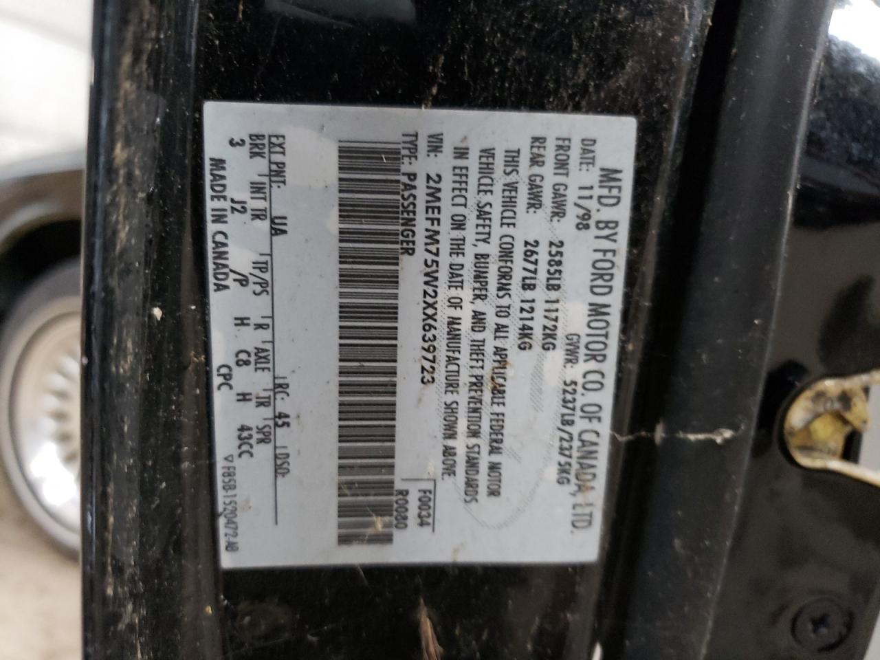 1999 Mercury Grand Marquis Ls VIN: 2MEFM75W2XX639723 Lot: 63453365