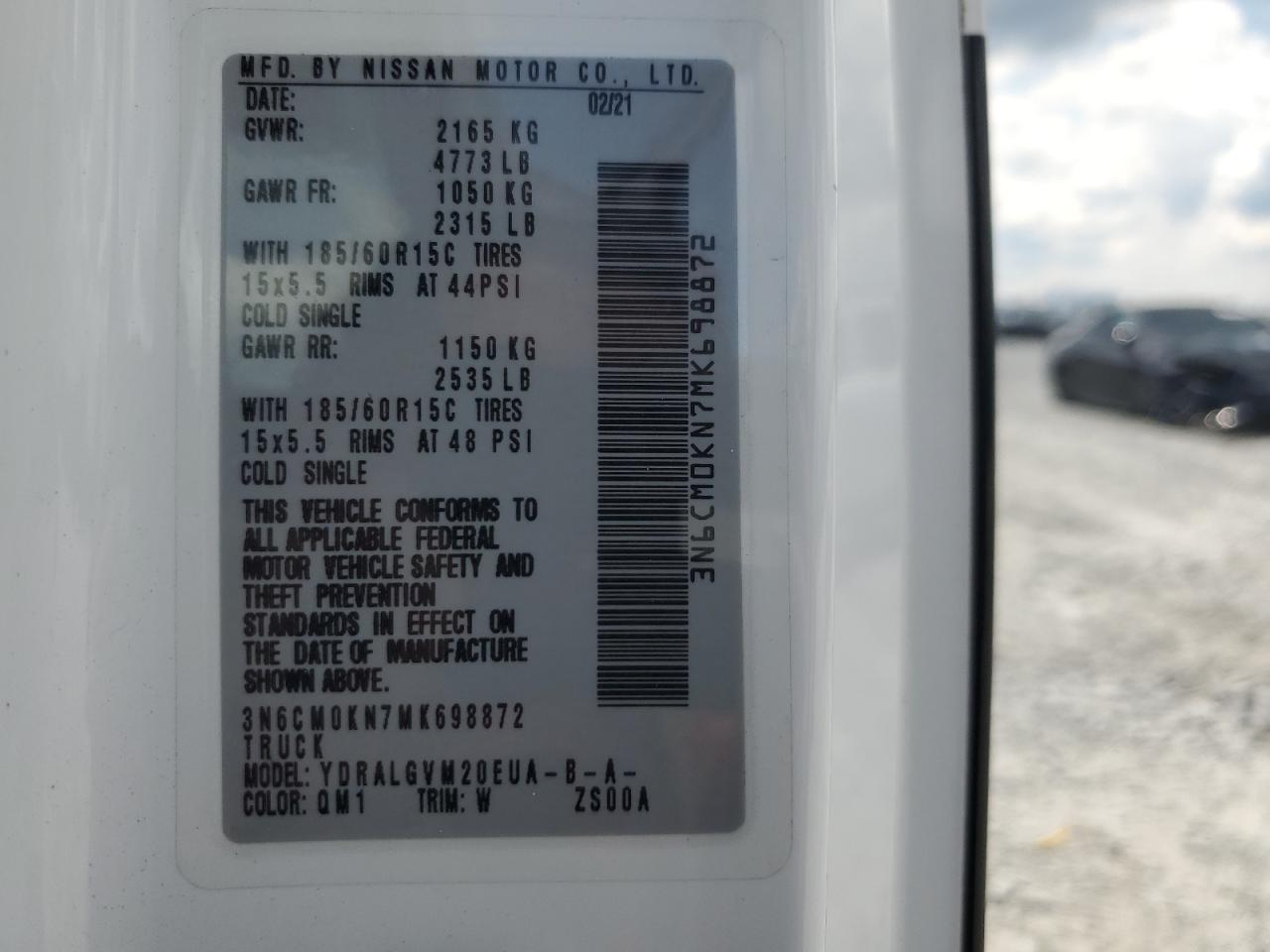 2021 Nissan Nv200 2.5S VIN: 3N6CM0KN7MK698872 Lot: 62127495