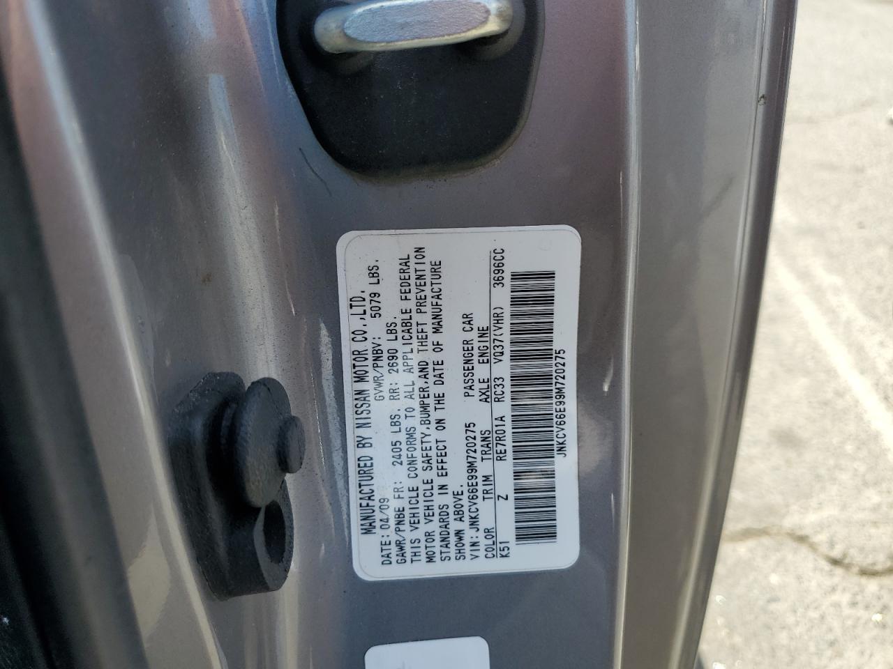 2009 Infiniti G37 Base VIN: JNKCV66E99M720275 Lot: 66489335