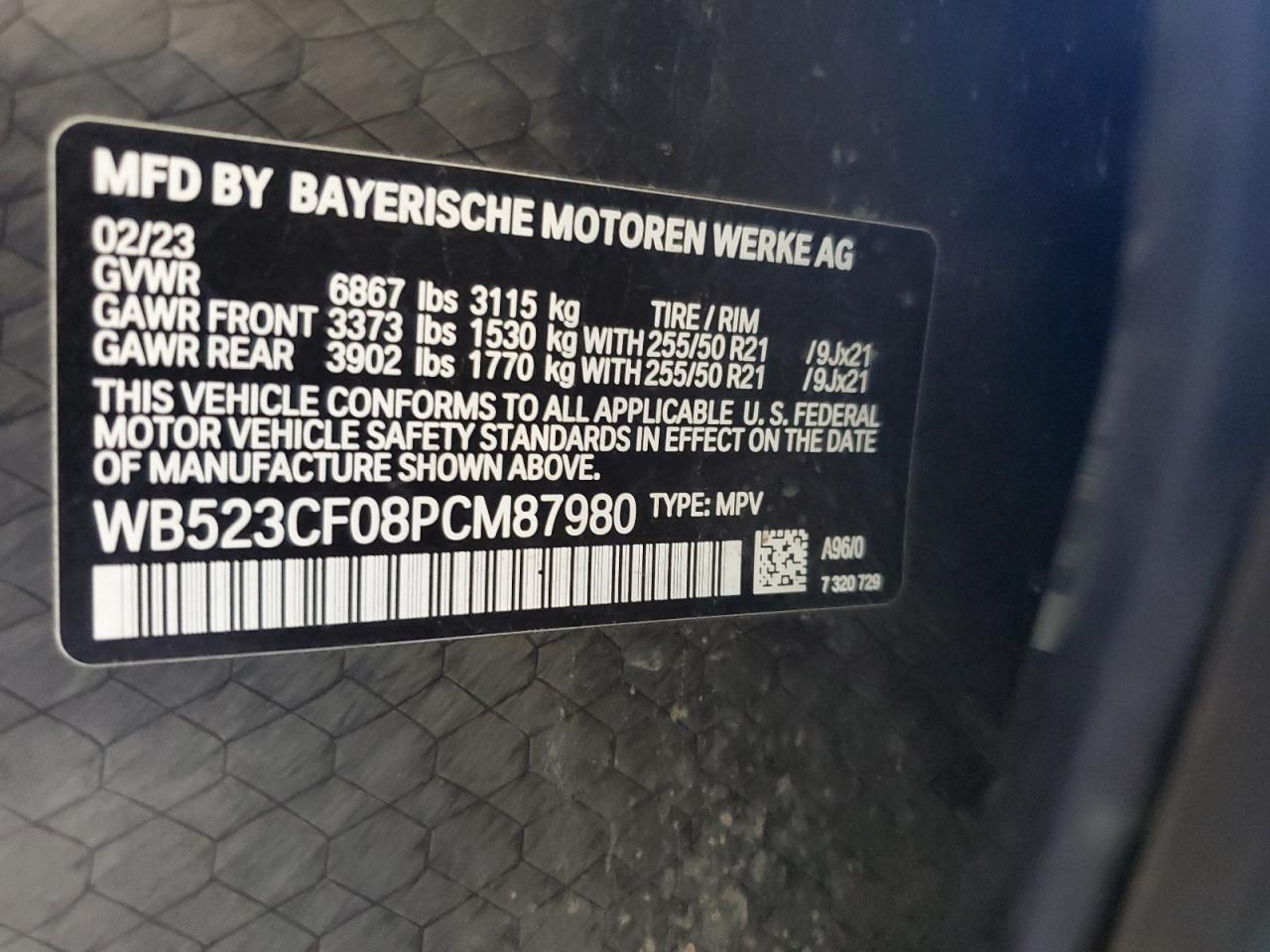 2023 BMW Ix xDrive50 VIN: WB523CF08PCM87980 Lot: 64551755