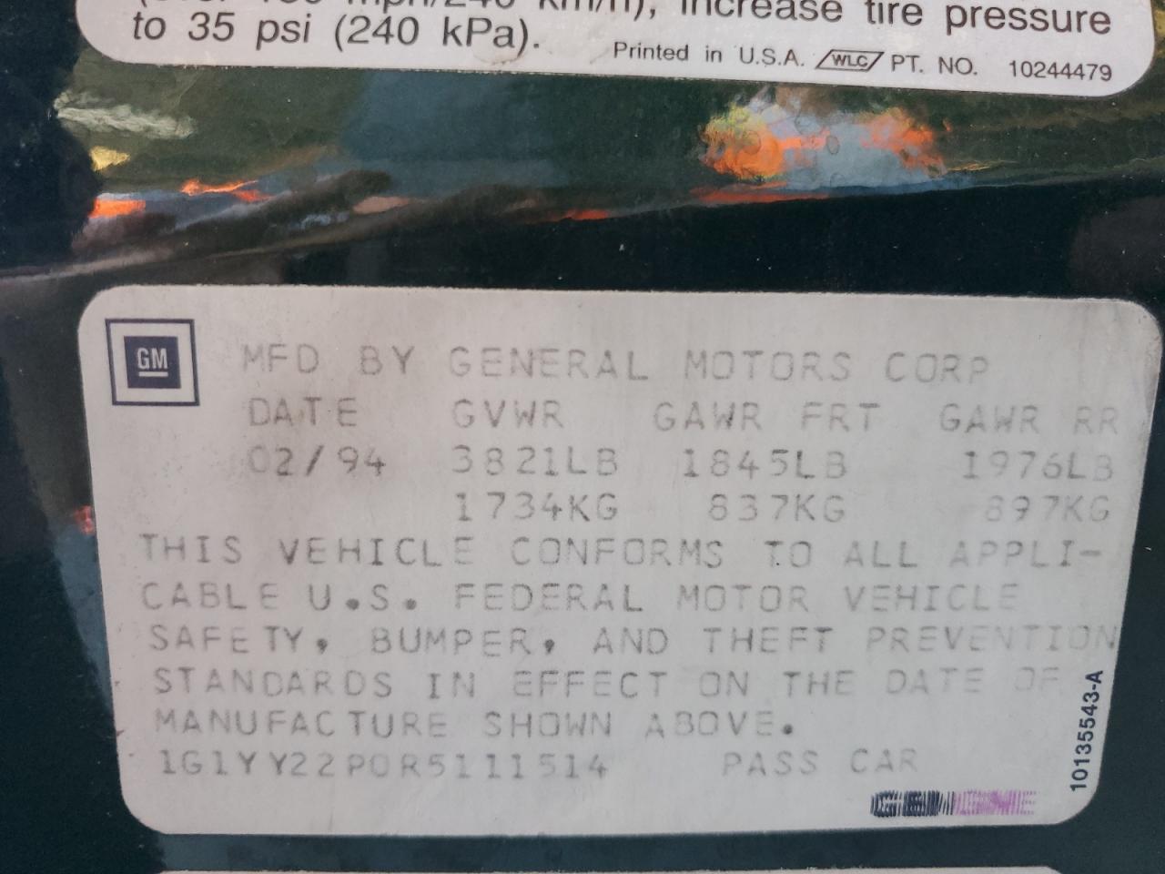 1994 Chevrolet Corvette VIN: 1G1YY22P0R5111514 Lot: 63631855