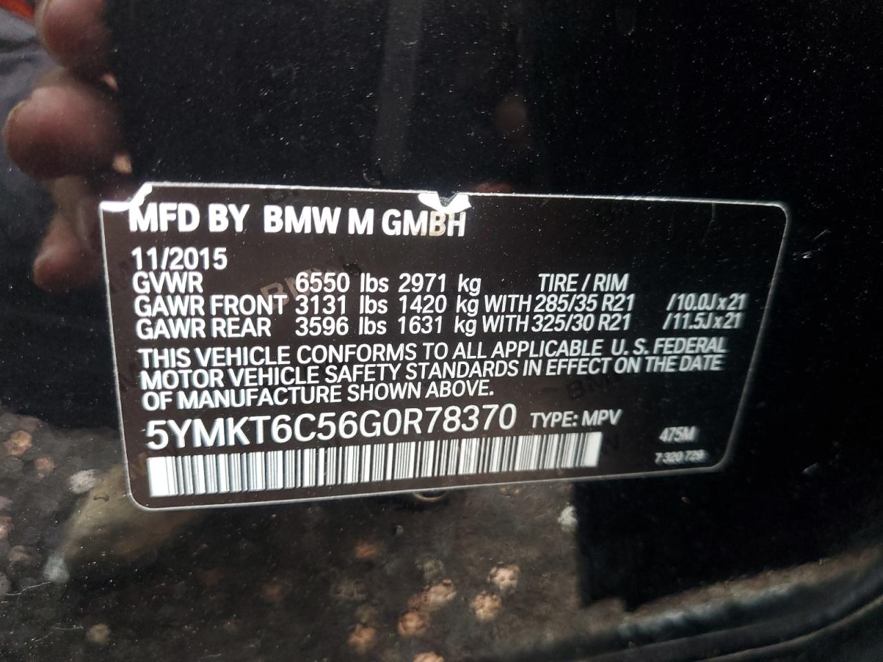 2016 BMW X5 M VIN: 5YMKT6C56G0R78370 Lot: 64634225