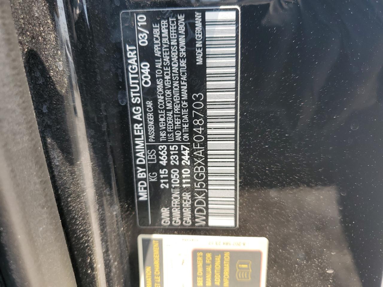 2010 Mercedes-Benz E 350 VIN: WDDKJ5GBXAF048703 Lot: 63931425